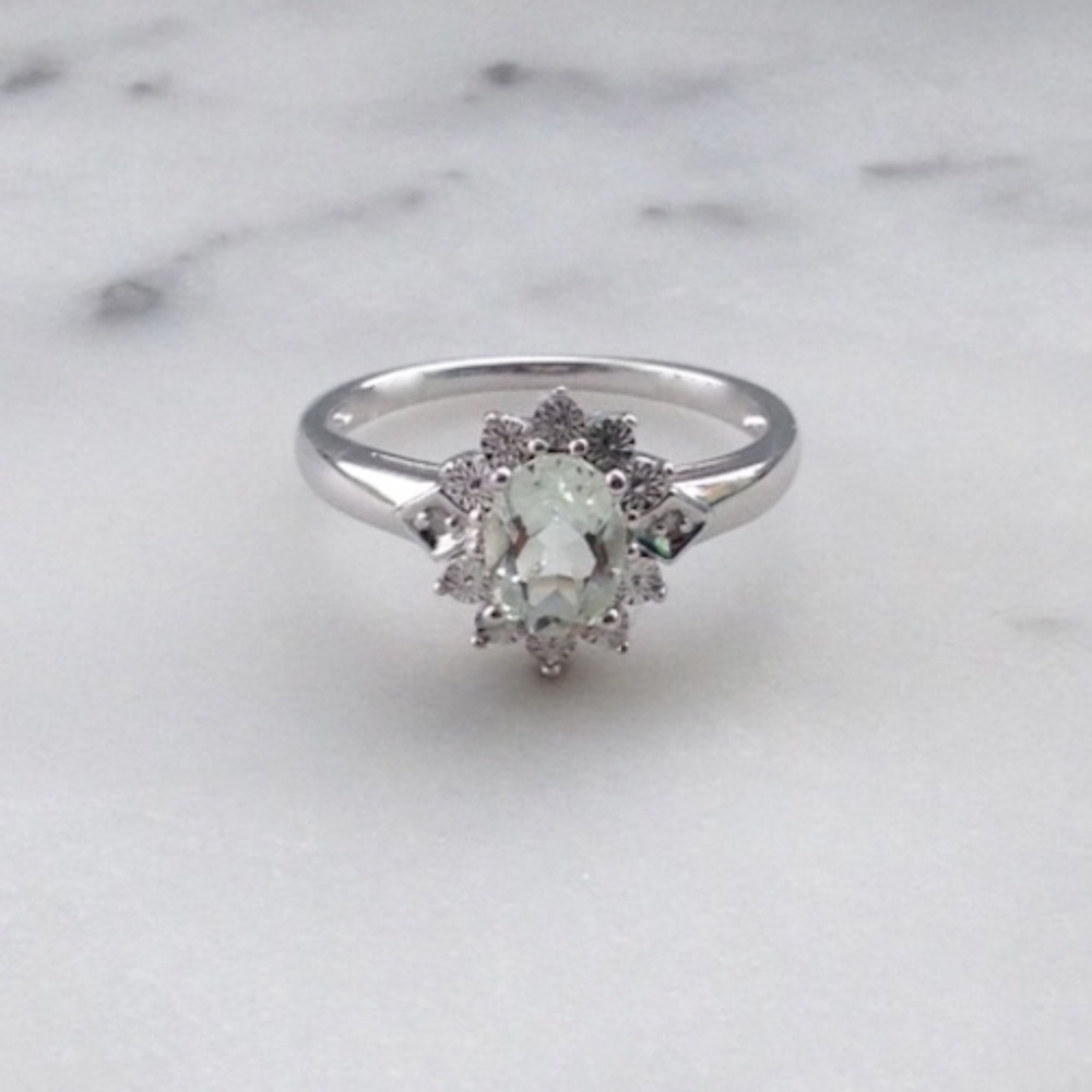 Genuine Diamond Green Amethyst Ring